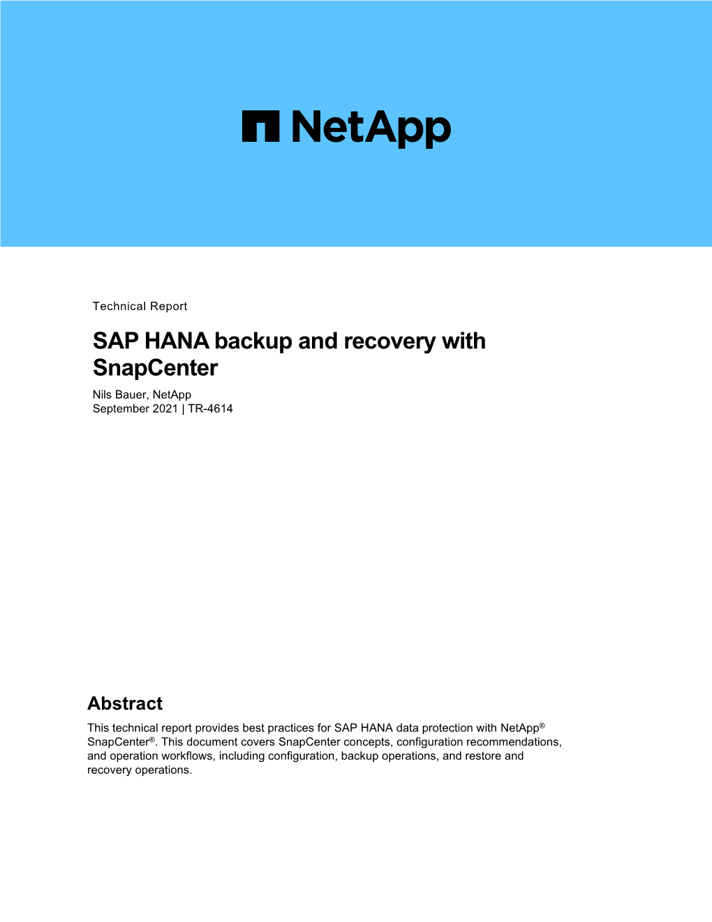TR-4614: SAP HANA Backup Recovery with Snapcenter
