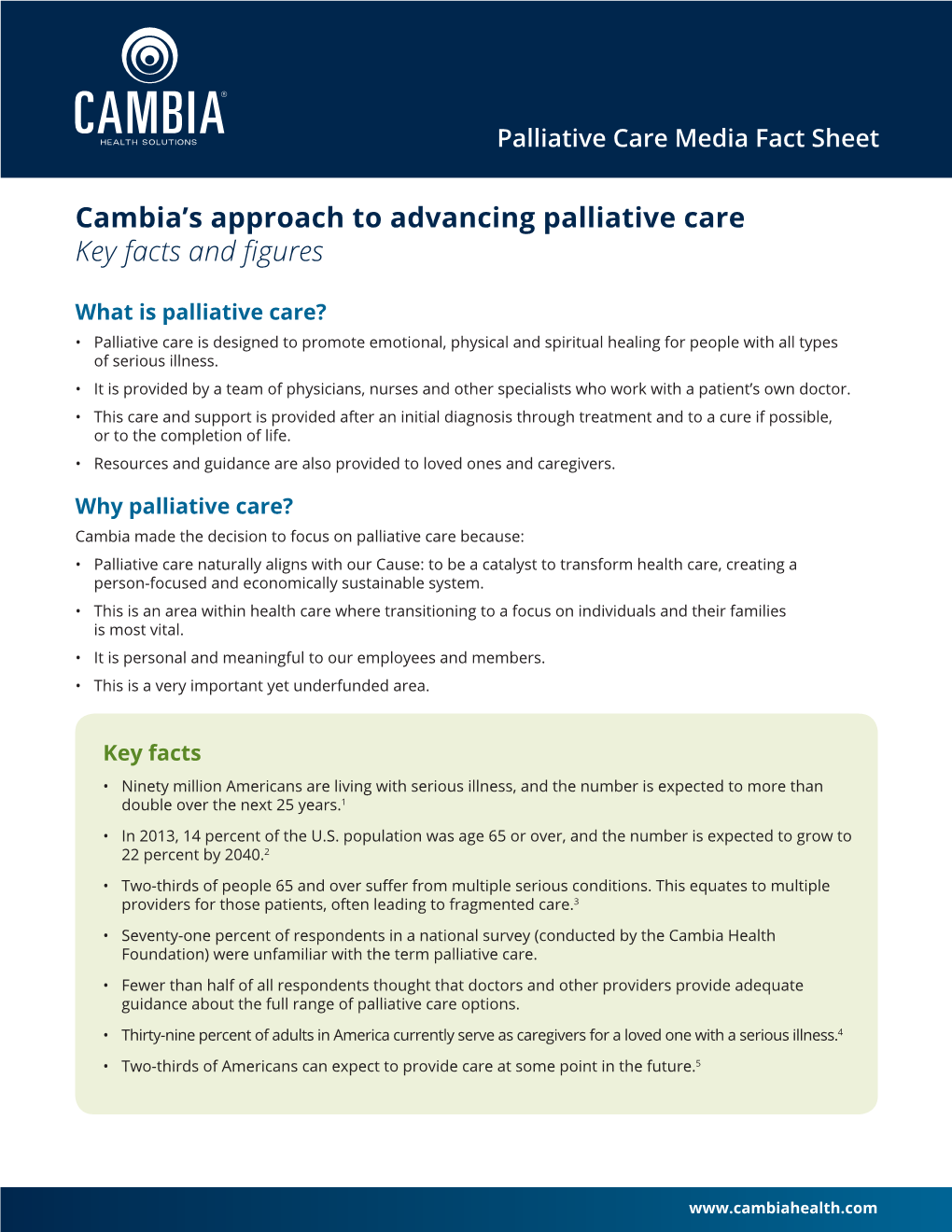 Cambiahealth Media Fact Sheet.Indd