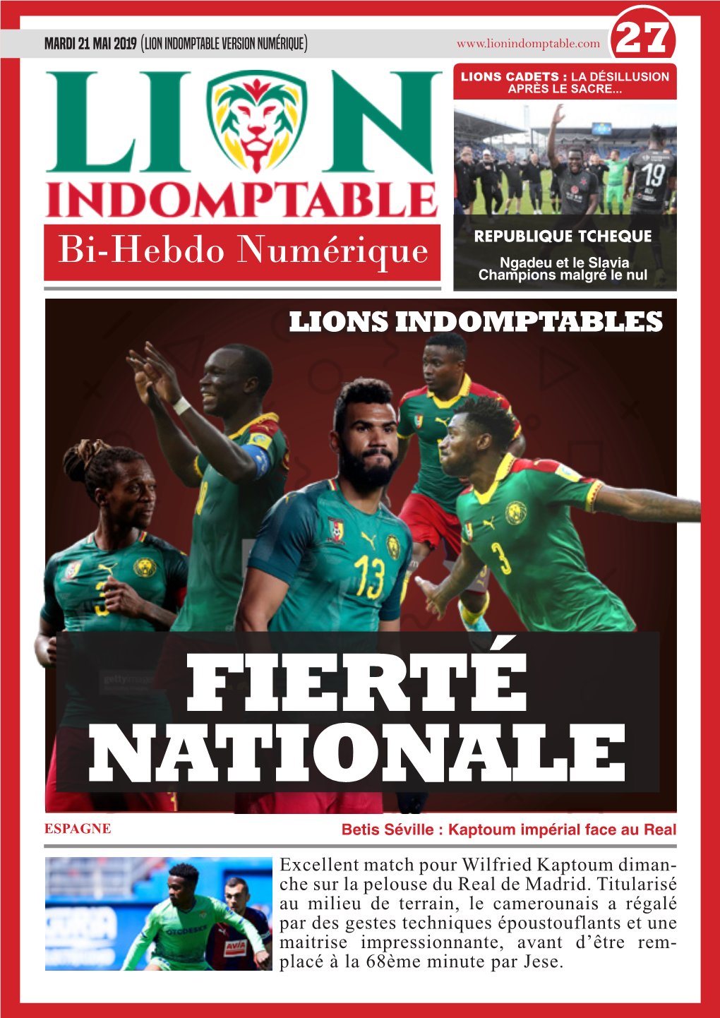 Bi-Hebdo Numérique Ngadeu Et Le Slavia Champions Malgré Le Nul LIONS INDOMPTABLES