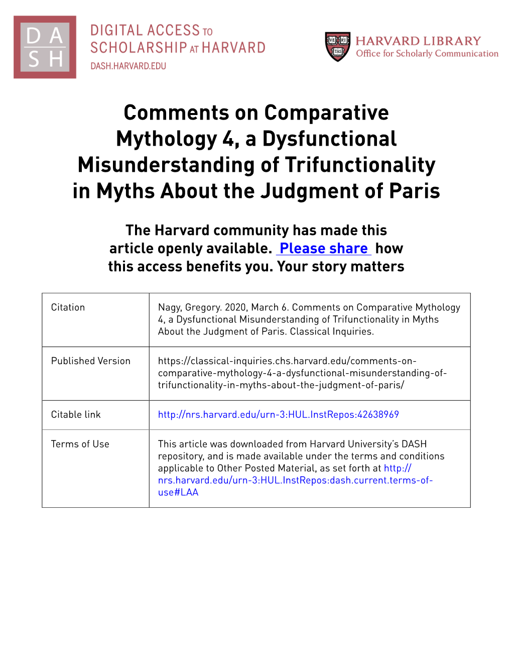 Comments on Comparative Mythology 4, a Dysfunctional Misunderstanding of Trifunctionality in Myths About the Judgment of Paris