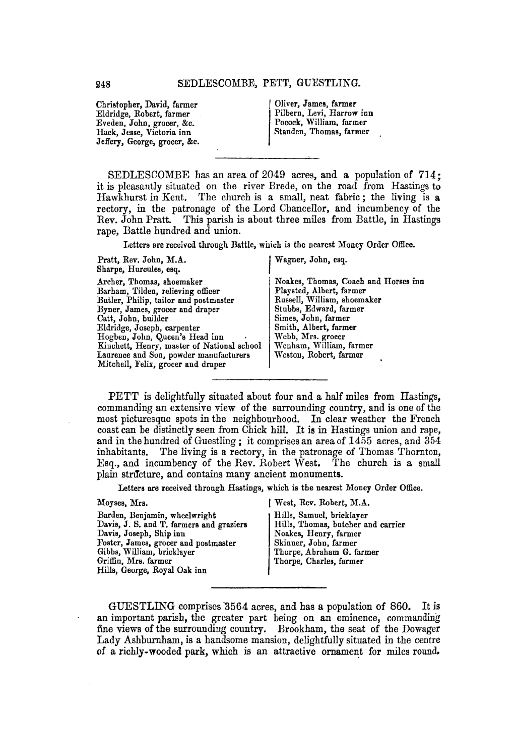 SEDLESCOMBE, PETT, GUESTLING. SEDLESCOMBE Has an Area