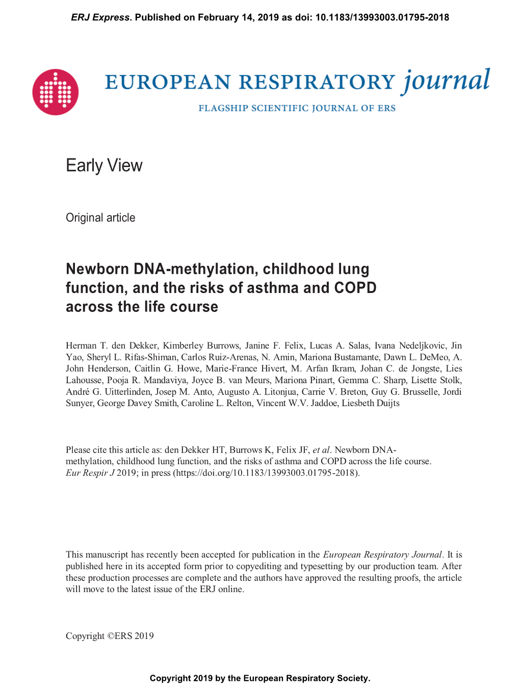 Newborn DNA-Methylation, Childhood Lung Function, and the Risks of Asthma and COPD Across the Life Course