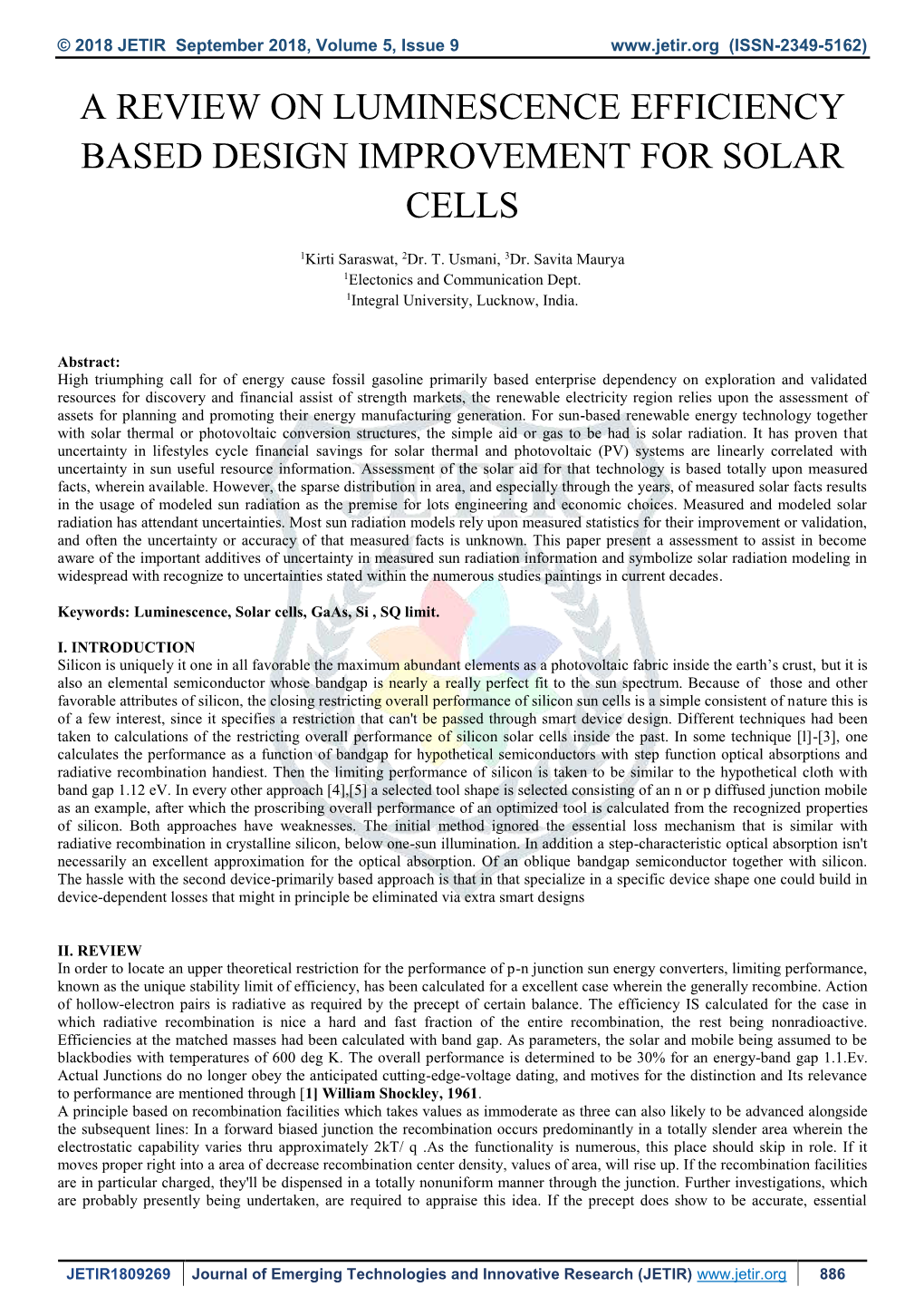 A Review on Luminescence Efficiency Based Design Improvement for Solar Cells