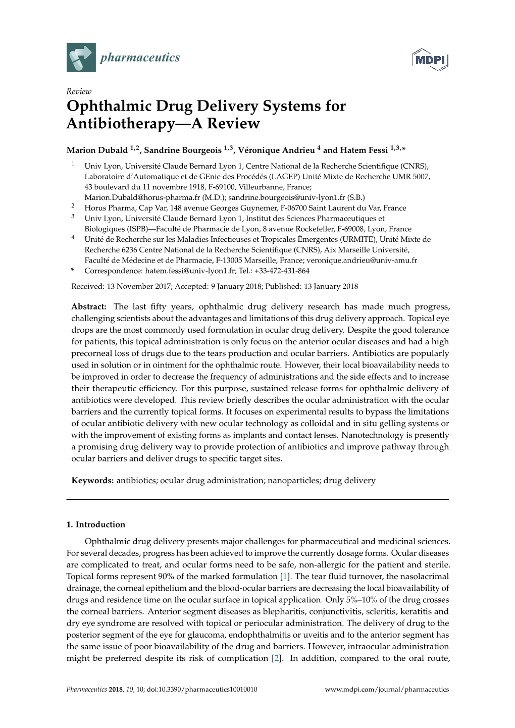 Ophthalmic Drug Delivery Systems for Antibiotherapy—A Review