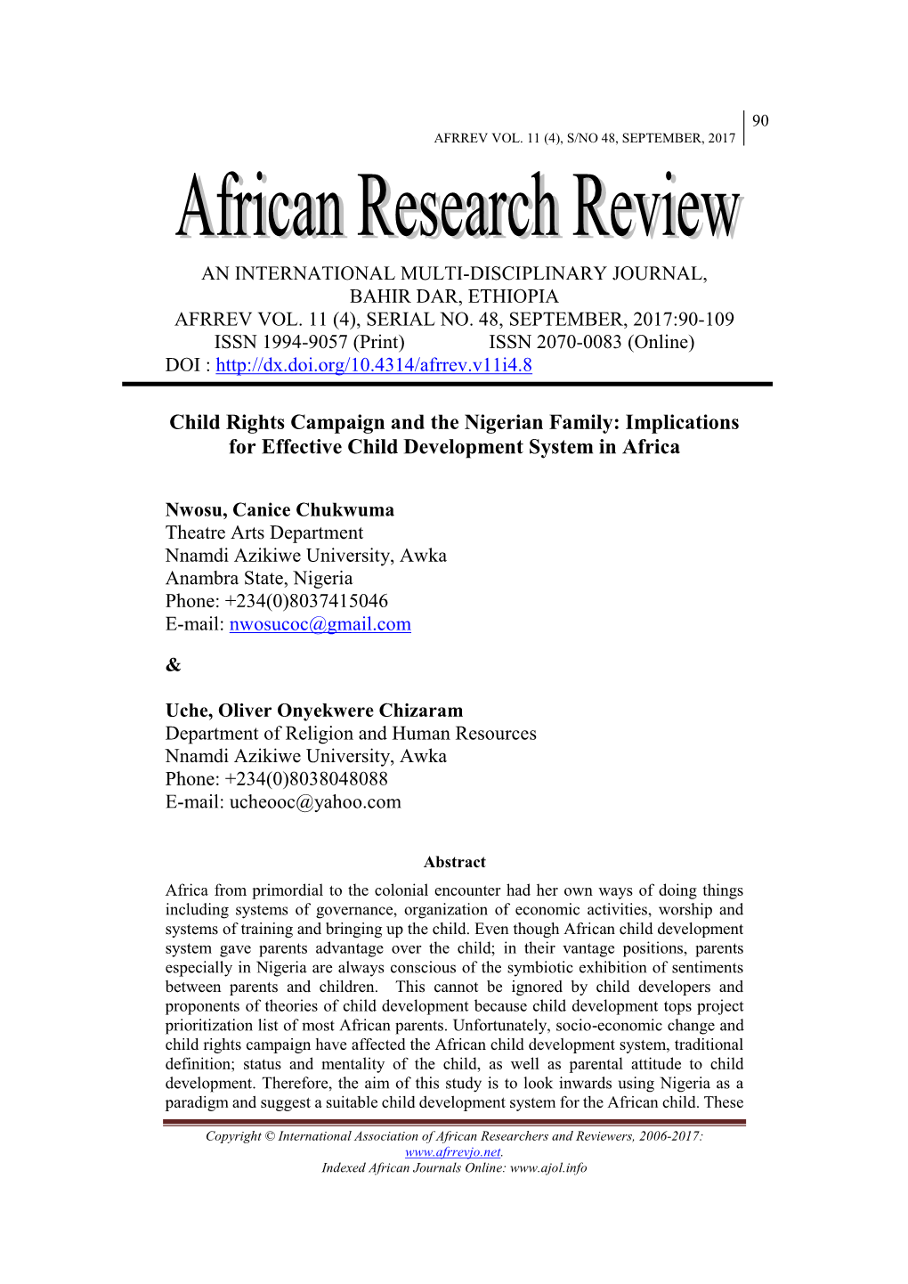 Implications for Effective Child Development System in Africa