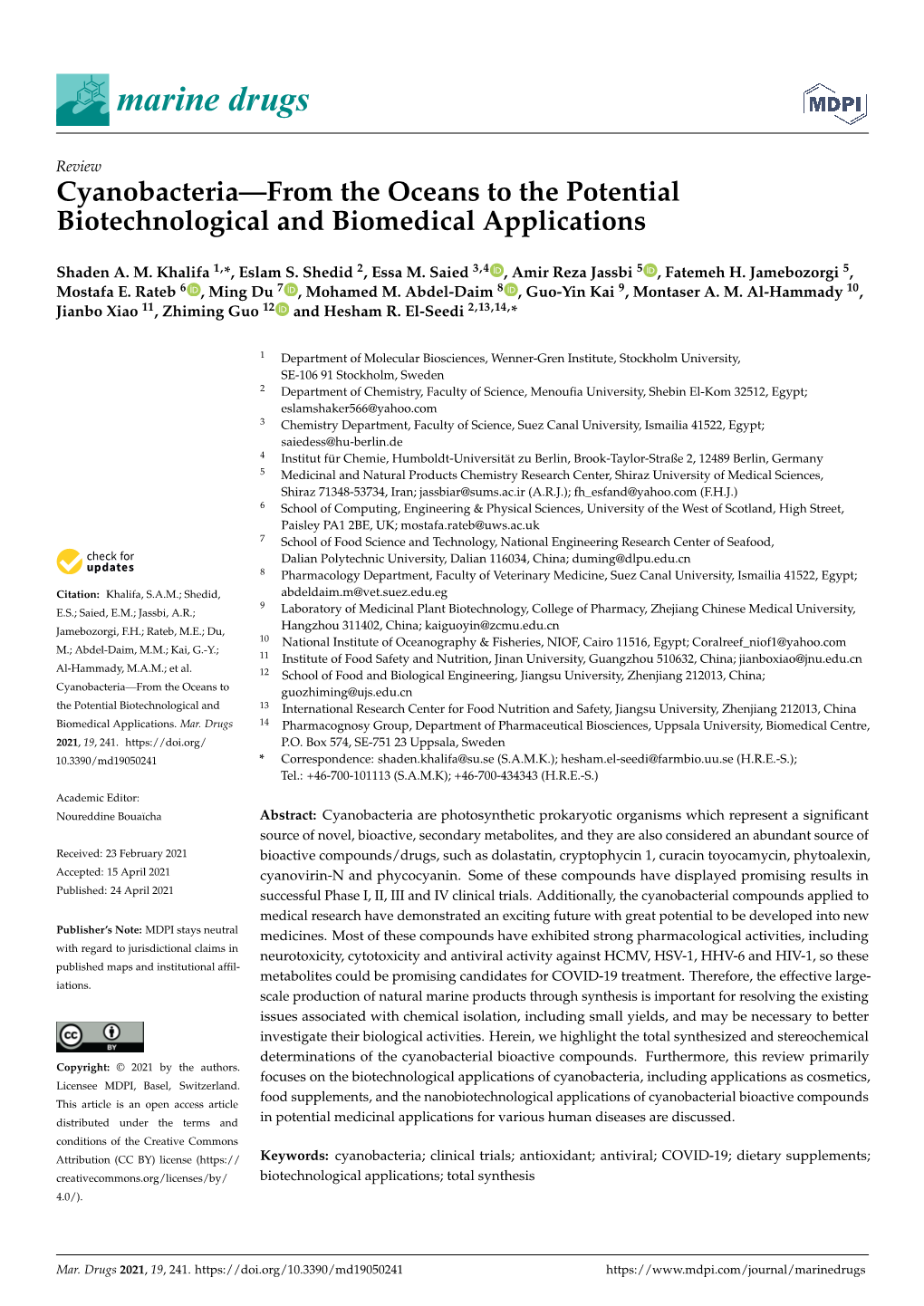 Cyanobacteria—From the Oceans to the Potential Biotechnological and Biomedical Applications