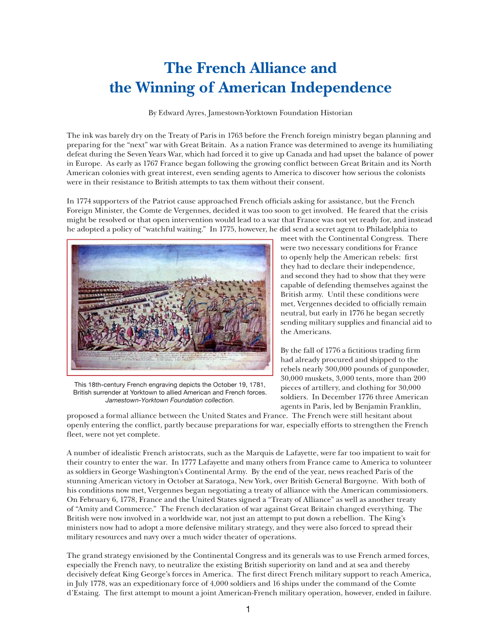 The French Alliance and the Winning of American Independence