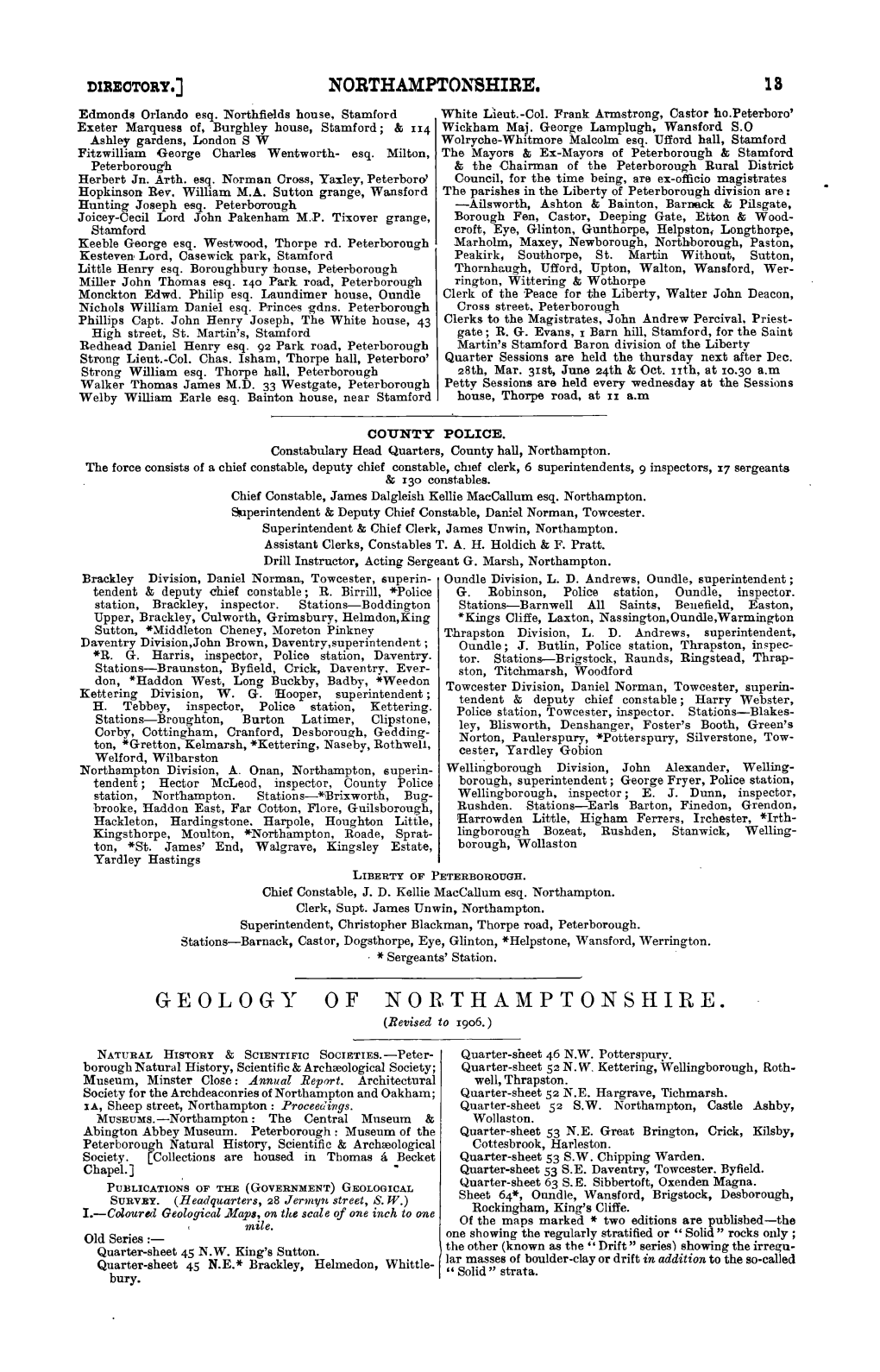 GEOLOGY of NORTHAMPTONSHIRE. (Revised to 1906.)