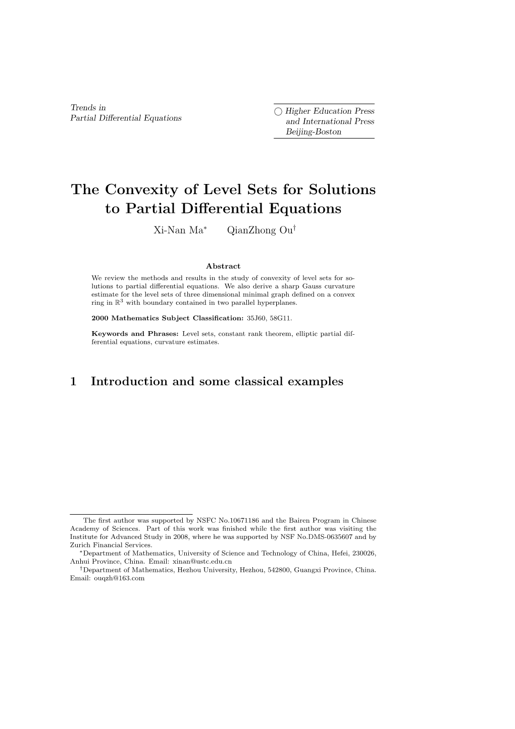 The Convexity of Level Sets for Solutions to Partial Differential