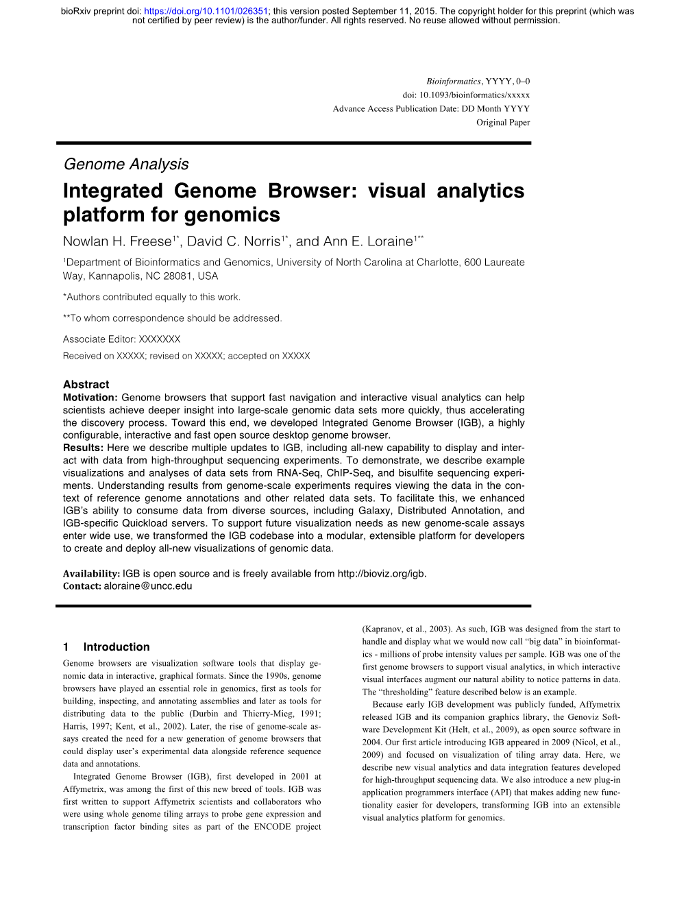 Integrated Genome Browser: Visual Analytics Platform for Genomics Nowlan H