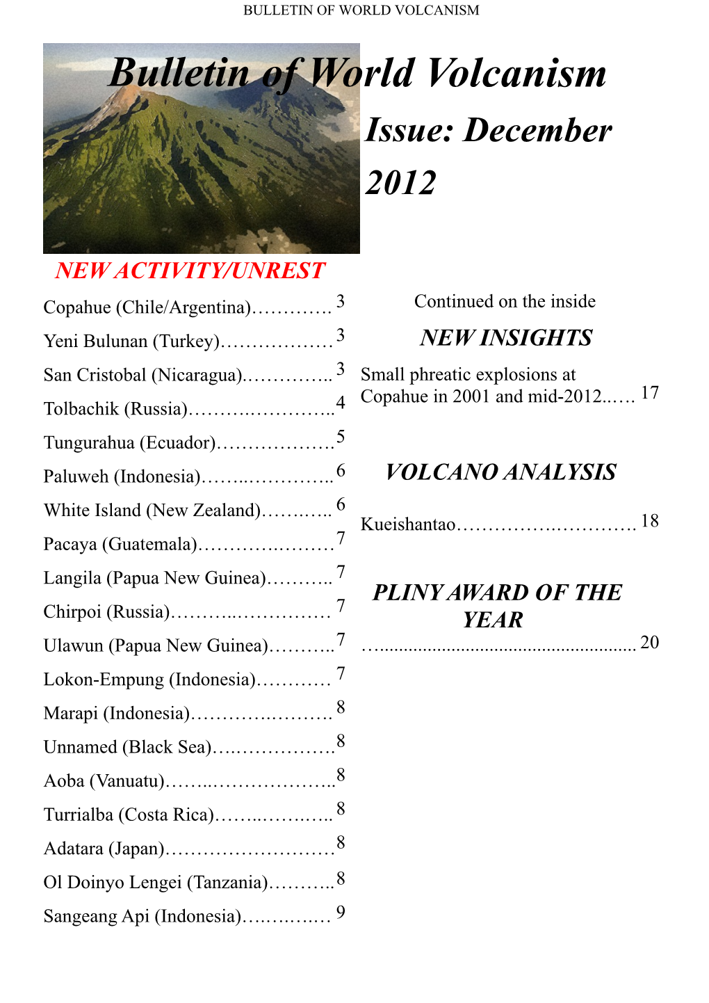 Bulletin of World Volcanism December 2012