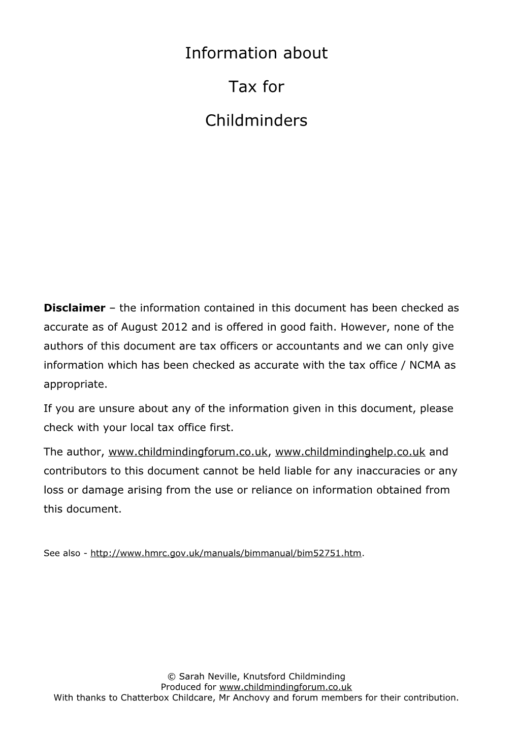 Information About Tax for Childminders