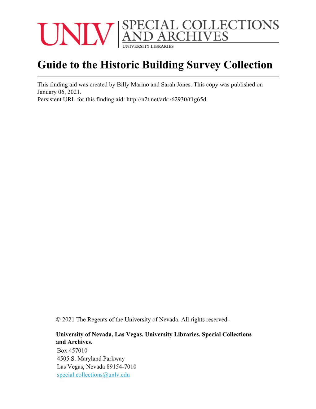 Guide to the Historic Building Survey Collection