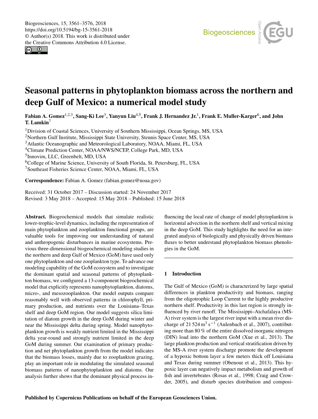 Seasonal Patterns in Phytoplankton Biomass Across the Northern and Deep Gulf of Mexico: a Numerical Model Study