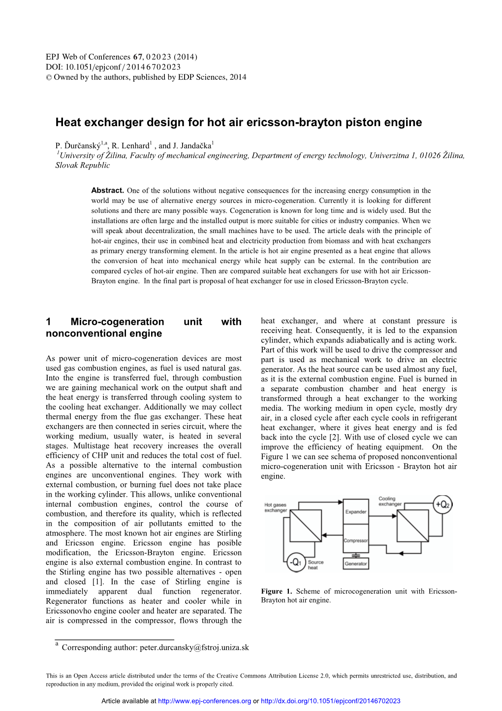 Heat Exchanger Design for Hot Air Ericsson-Brayton Piston Engine