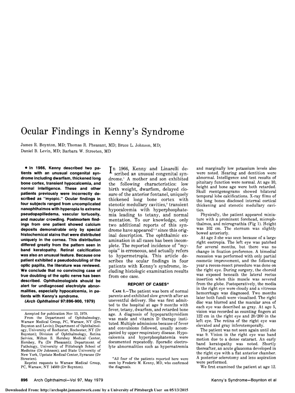 Ocular Findings in Kenny's Syndrome James R