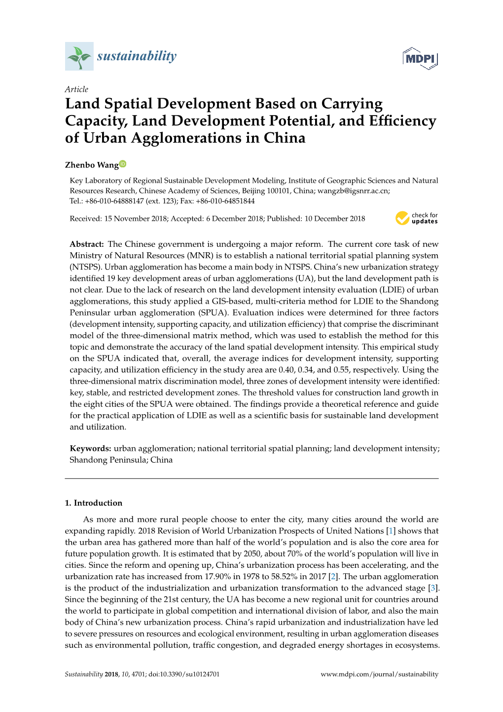 Land Spatial Development Based on Carrying Capacity, Land Development Potential, and Efﬁciency of Urban Agglomerations in China