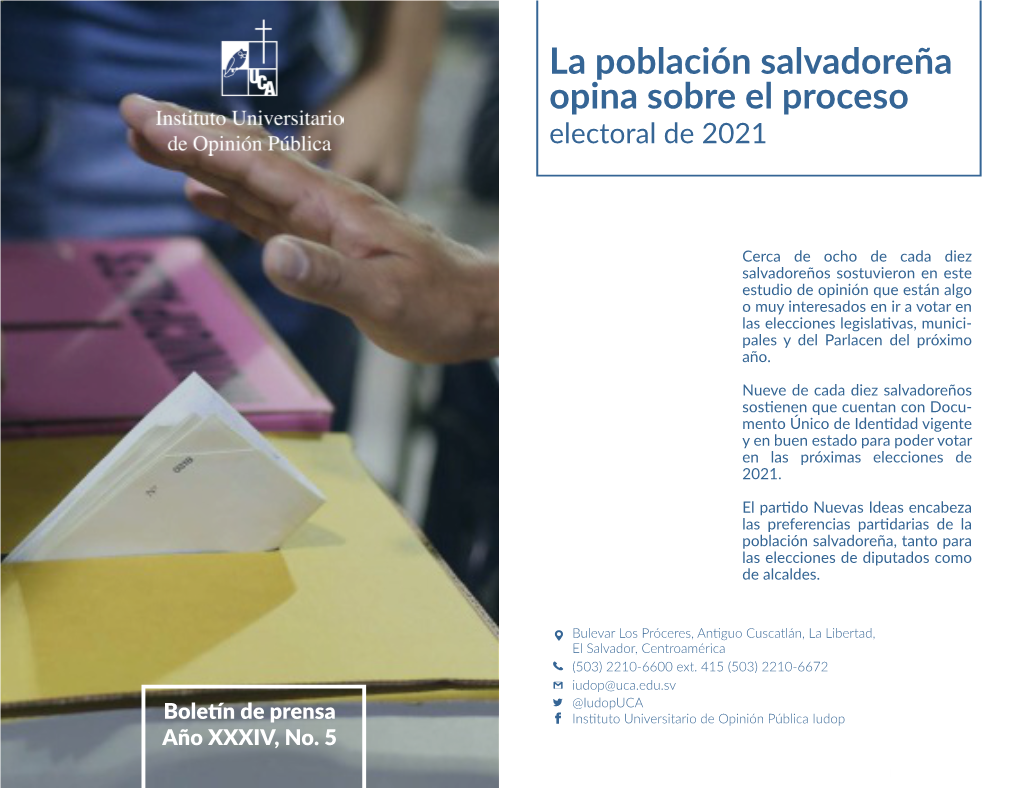 La Población Salvadoreña Opina Sobre El Proceso Electoral De 2021