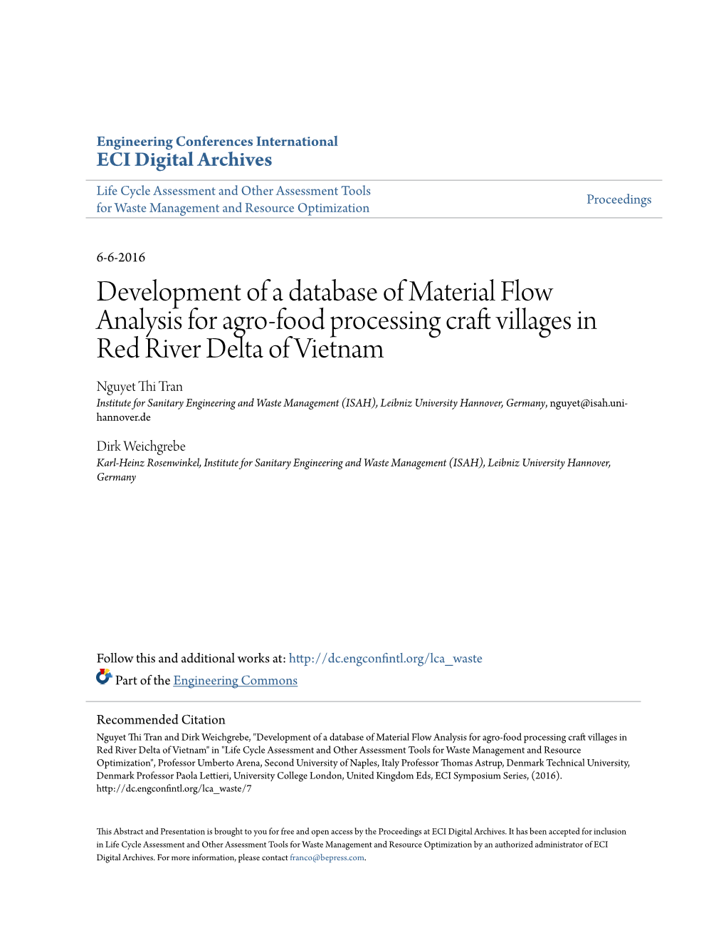Development of a Database of Material Flow Analysis for Agroâ