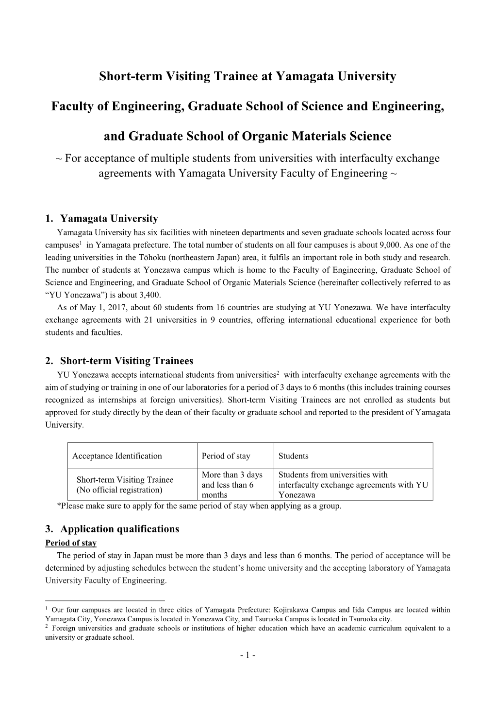 Short-Term Visiting Trainee at Yamagata University Faculty Of