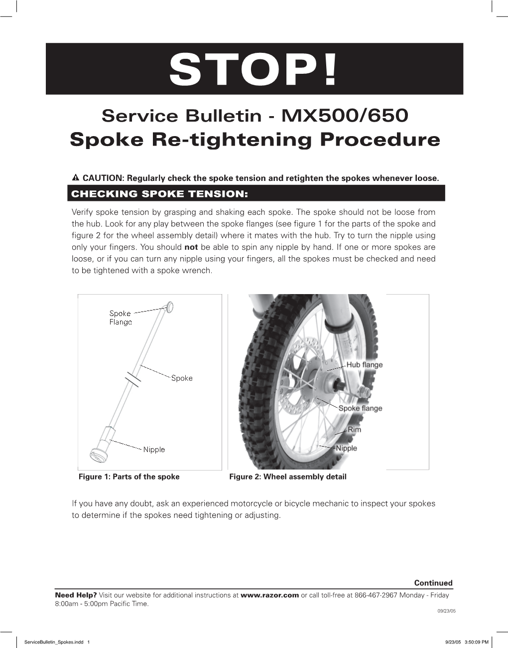 Razor Dirt Rocket MX500 Spoke Maintenance Guide