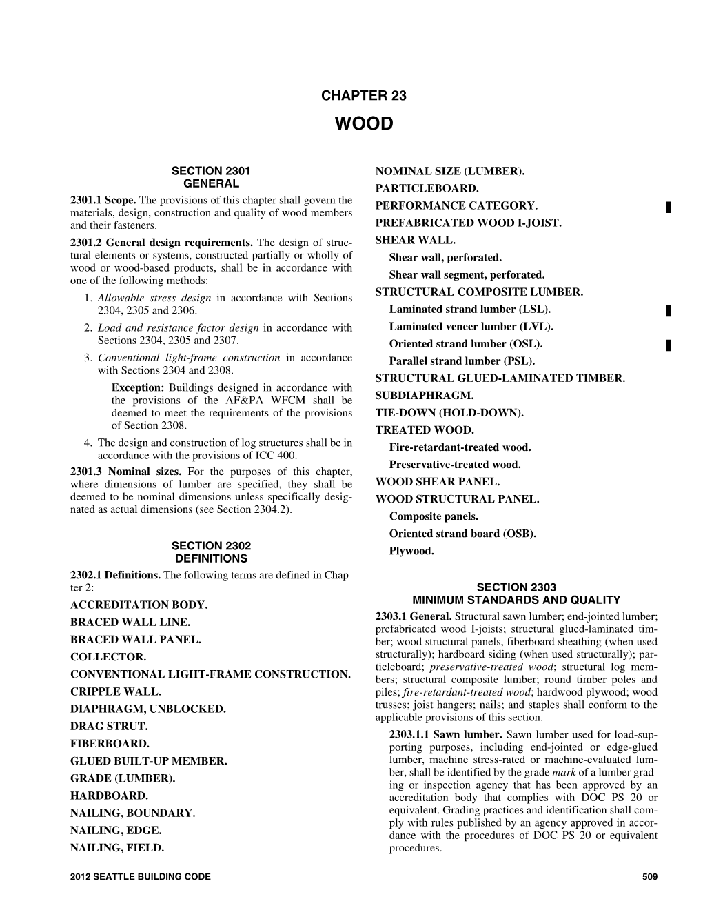 2012 Seattle Building Code, Chapter 23 Wood