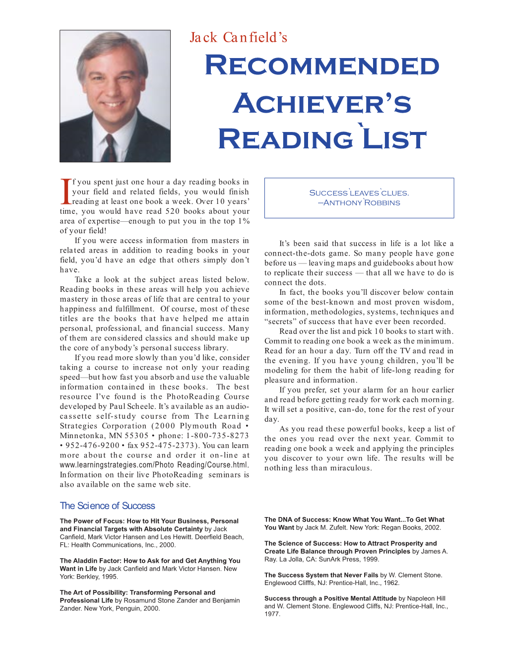 Recommended Achiever's Reading List