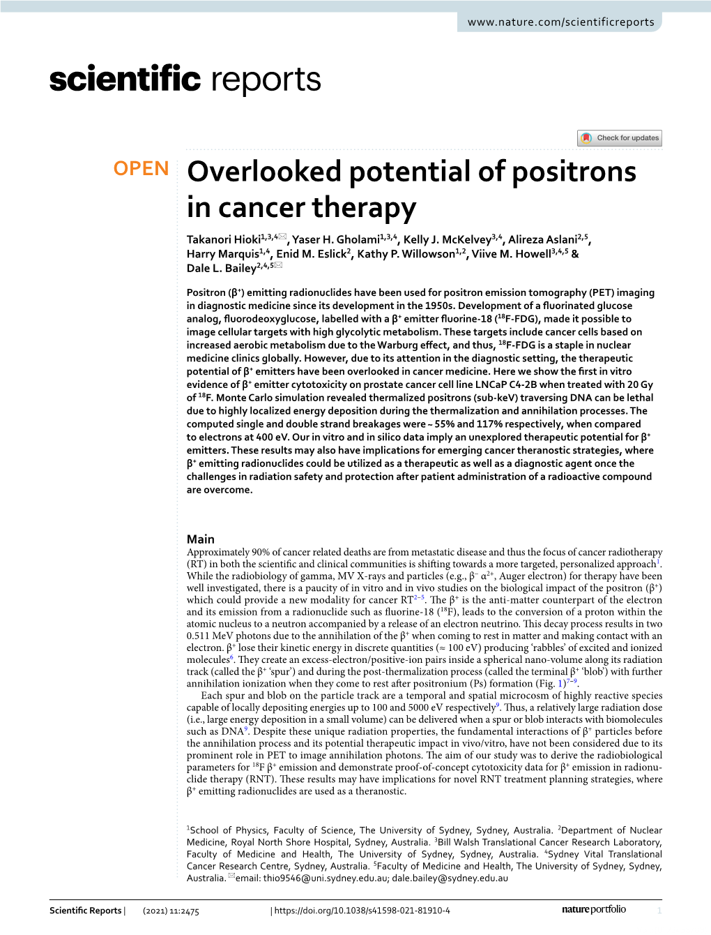 Overlooked Potential of Positrons in Cancer Therapy Takanori Hioki1,3,4*, Yaser H