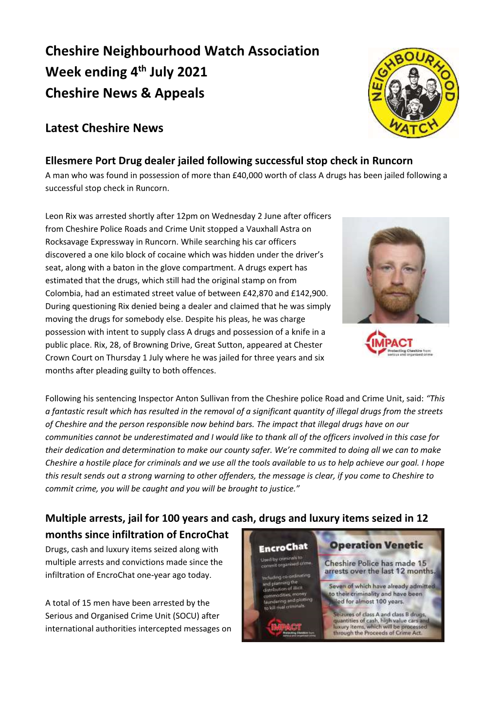 Cheshire Neighbourhood Watch Association Week Ending 4Th July 2021 Cheshire News & Appeals