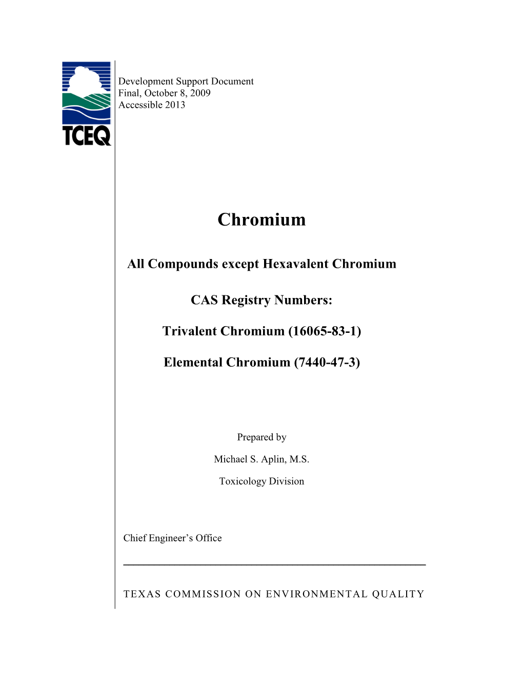 Compounds Except Hexavalent Chromium CAS Registry Numbers