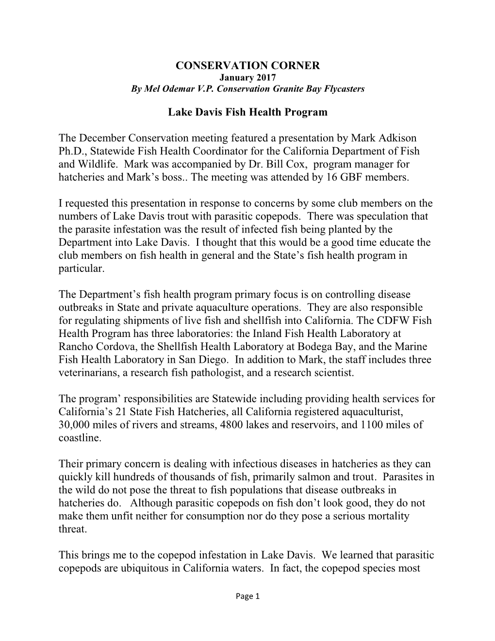 Lake Davis Fish Health Program