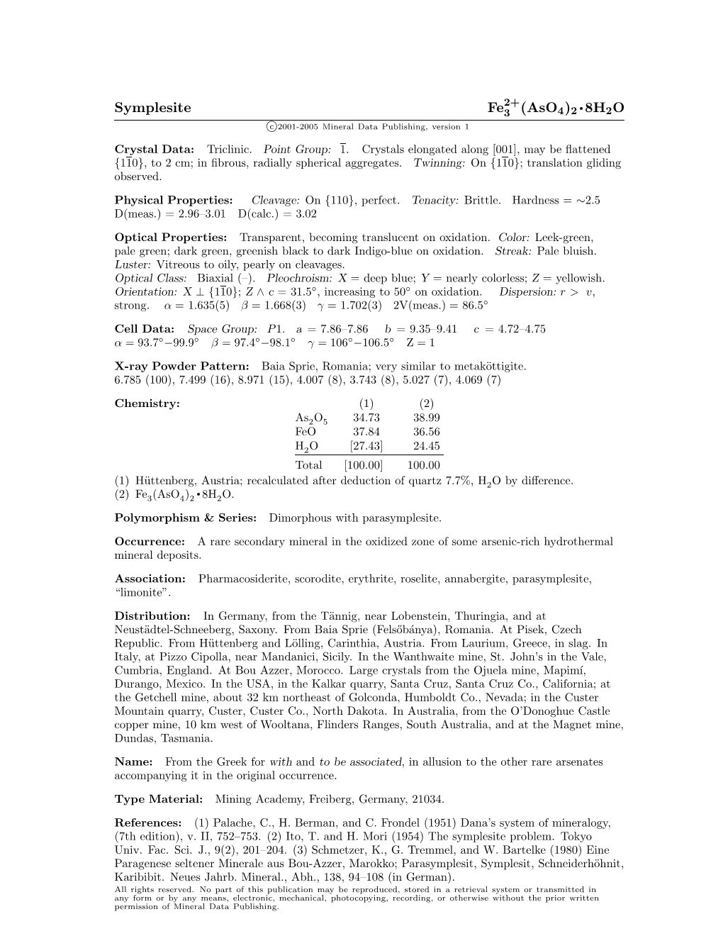 Symplesite Fe (Aso4)