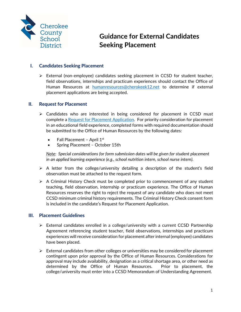 Guidance for External Candidates Seeking Placement