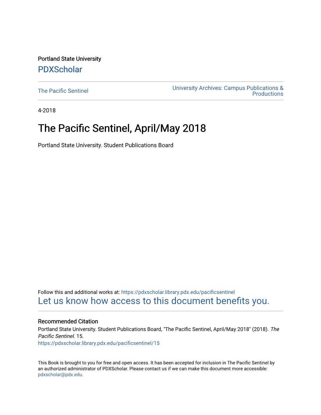 The Pacific Sentinel, April/May 2018