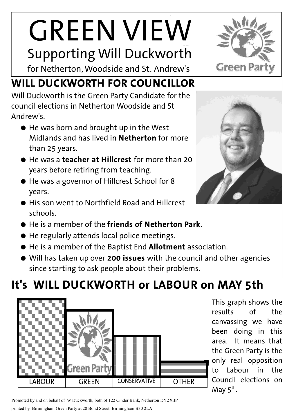 GREEN VIEW Supporting Will Duckworth for Netherton, Woodside and St