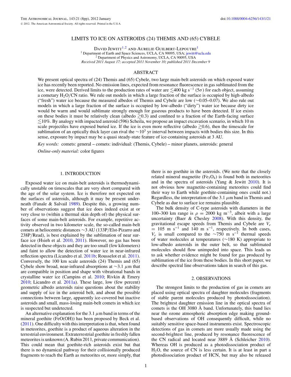 Limits to Ice on Asteroids (24) Themis and (65) Cybele