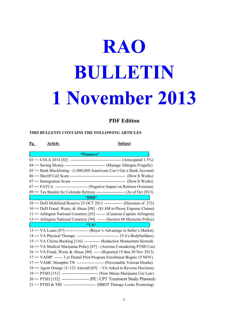 RAO BULLETIN 1 November 2013