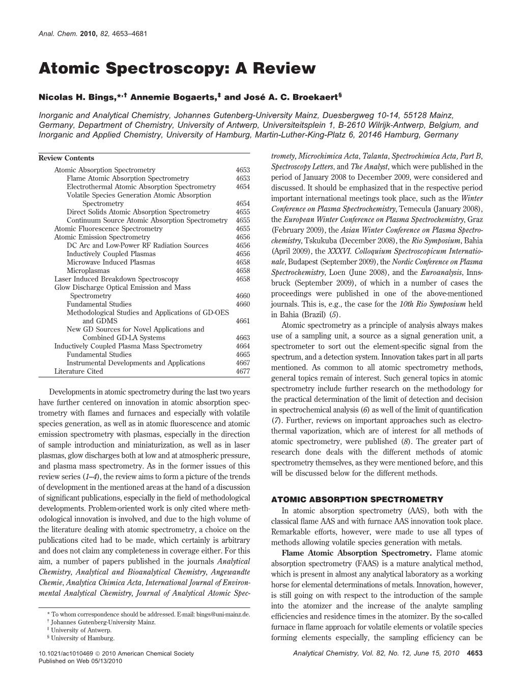 Atomic Spectroscopy: a Review