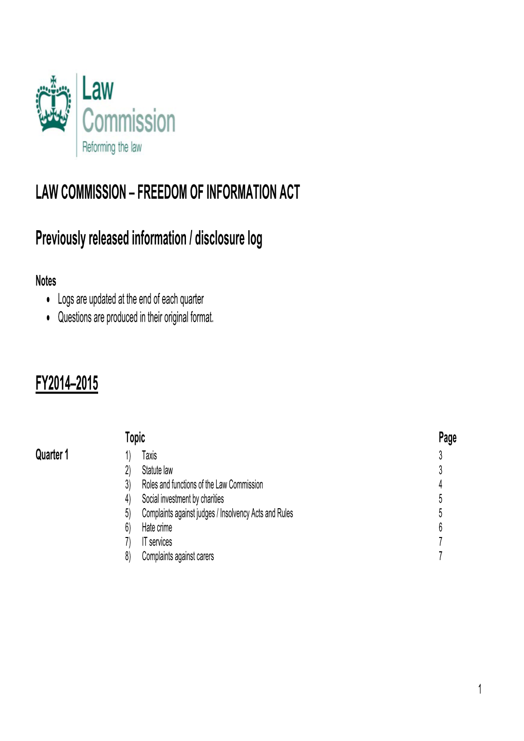 Law Commission – Freedom of Information Act