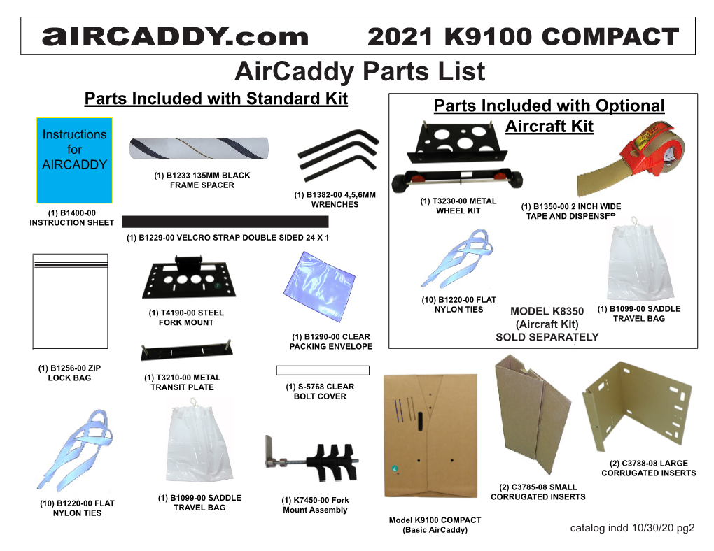 Aircaddy Parts List