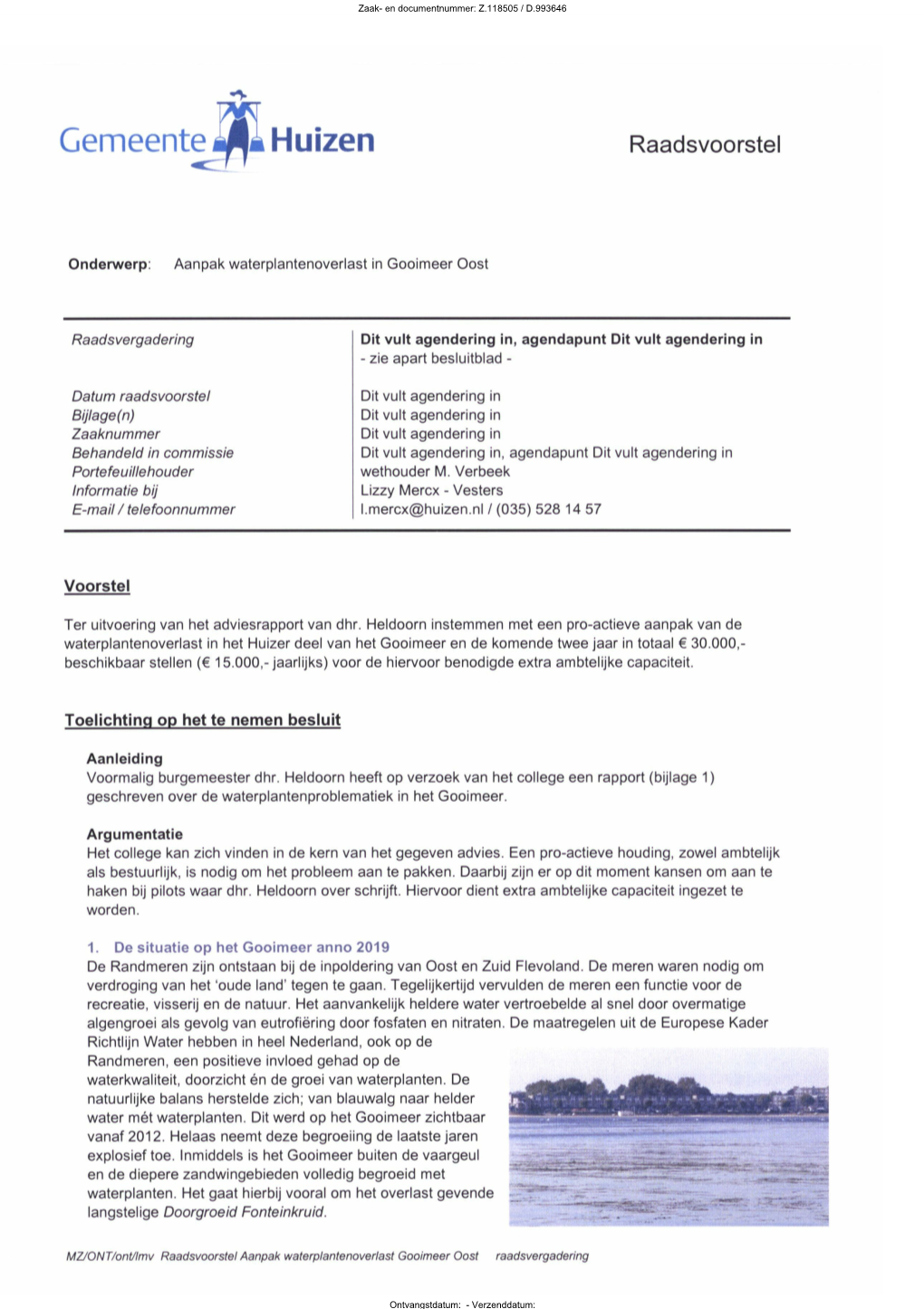 Bijlage Raadsvoorstel Aanpak Waterplantenoverlast in Gooimeer
