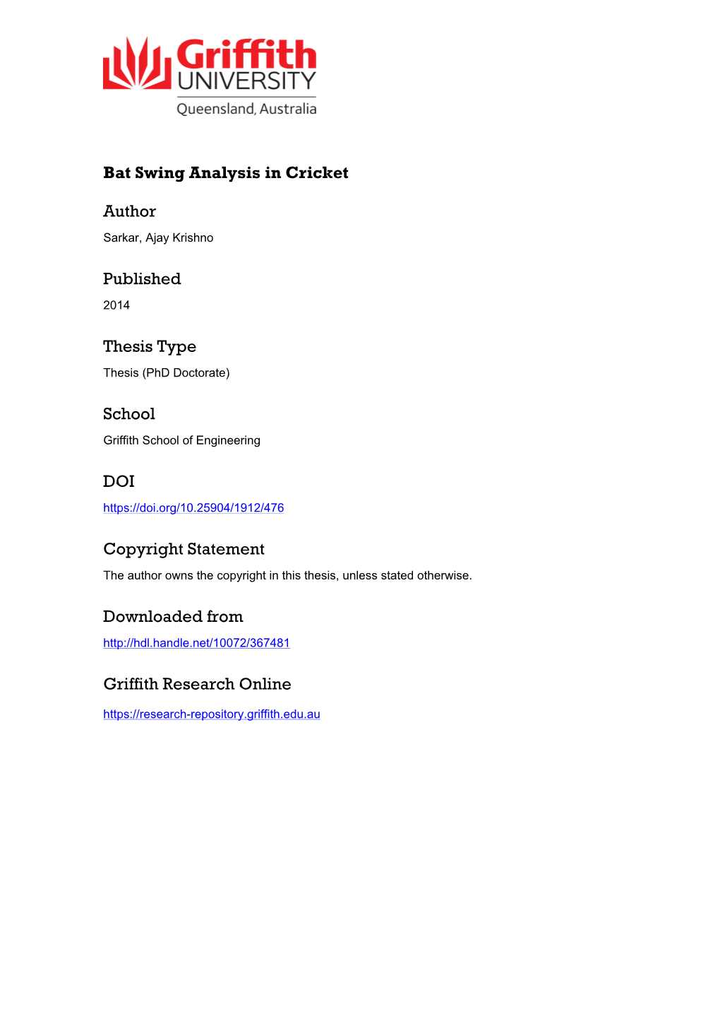 Bat Swing Analysis in Cricket