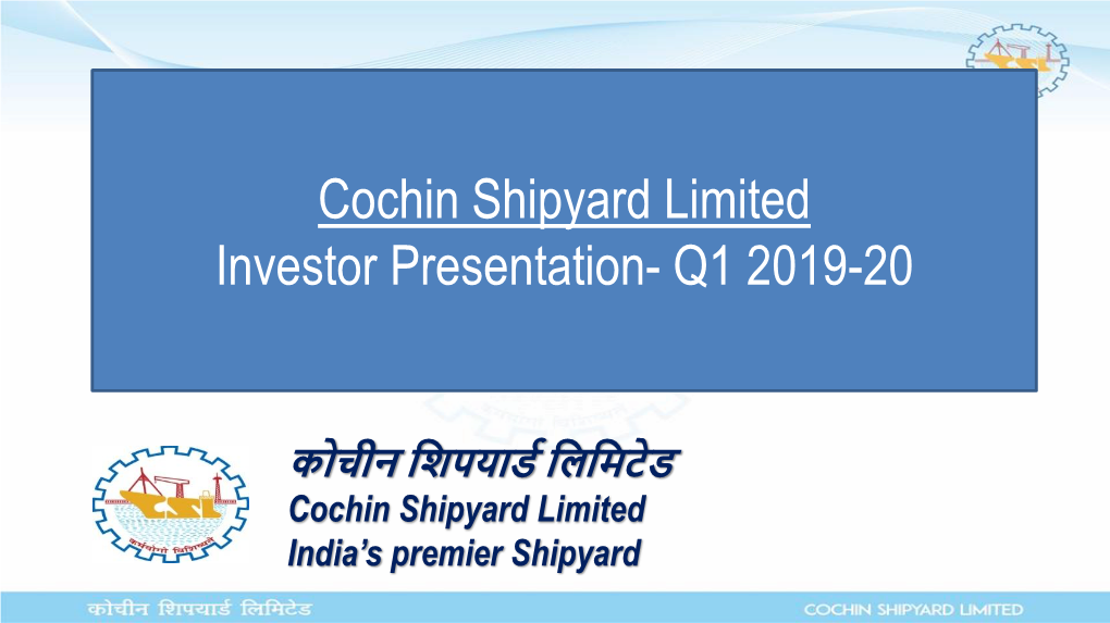 Investor Presentation Q1 FY 2019-20