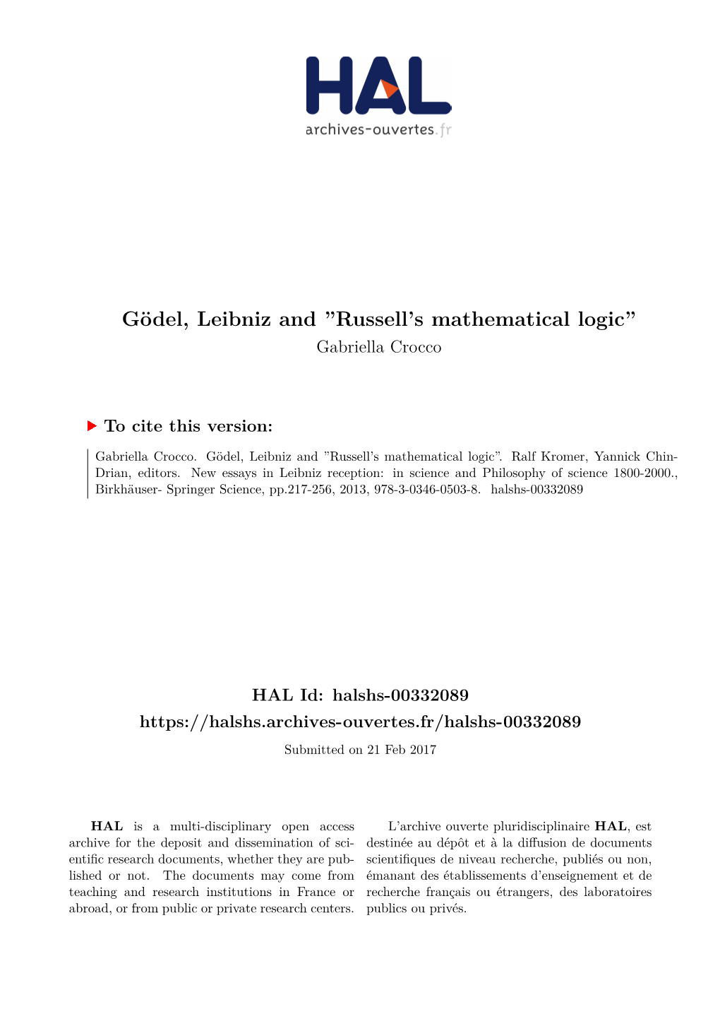 Gödel, Leibniz and ''Russell's Mathematical Logic''