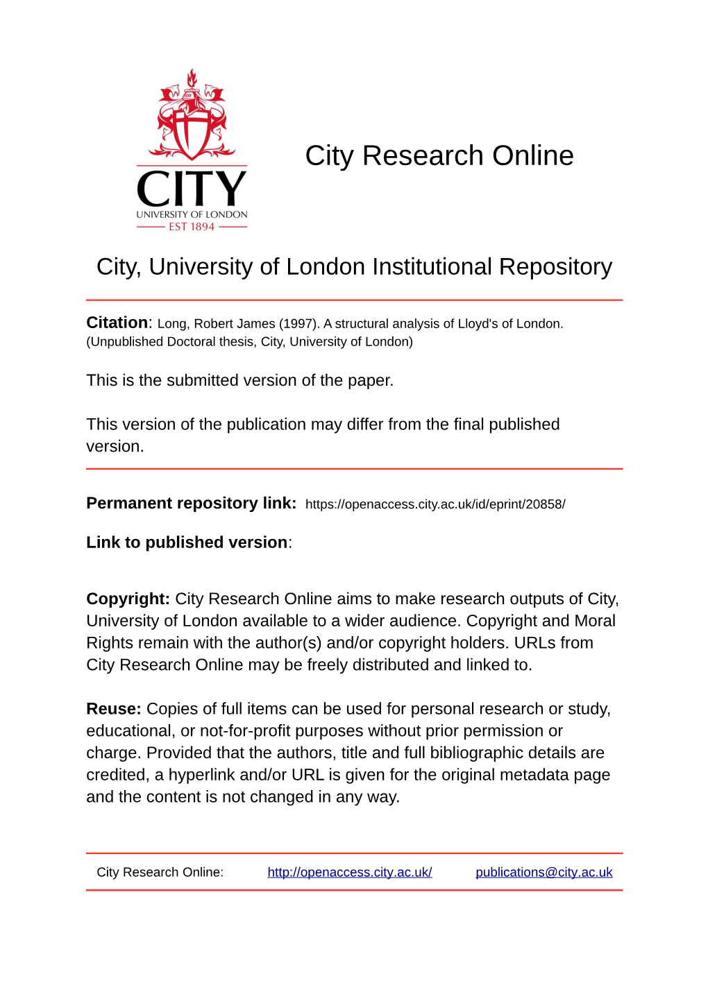 City, University of London Institutional Repository