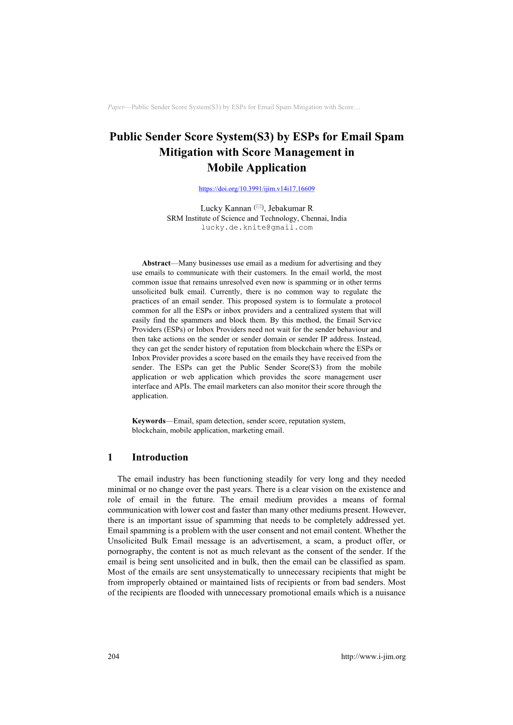 Public Sender Score System(S3) by Esps for Email Spam Mitigation with Score…