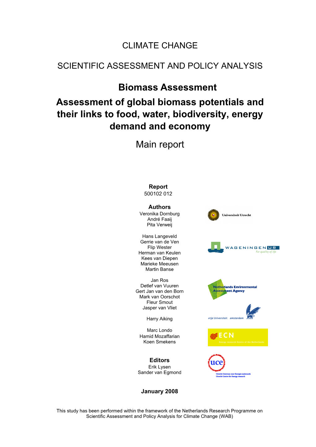 WAB Rapport 500102012 Biomass Assessment Assessment of Global
