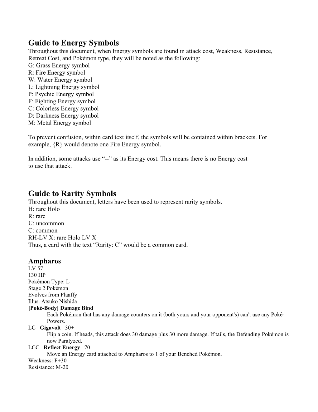 Guide to Energy Symbols Guide to Rarity Symbols