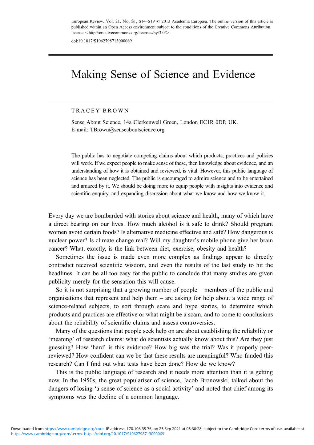 Making Sense of Science and Evidence