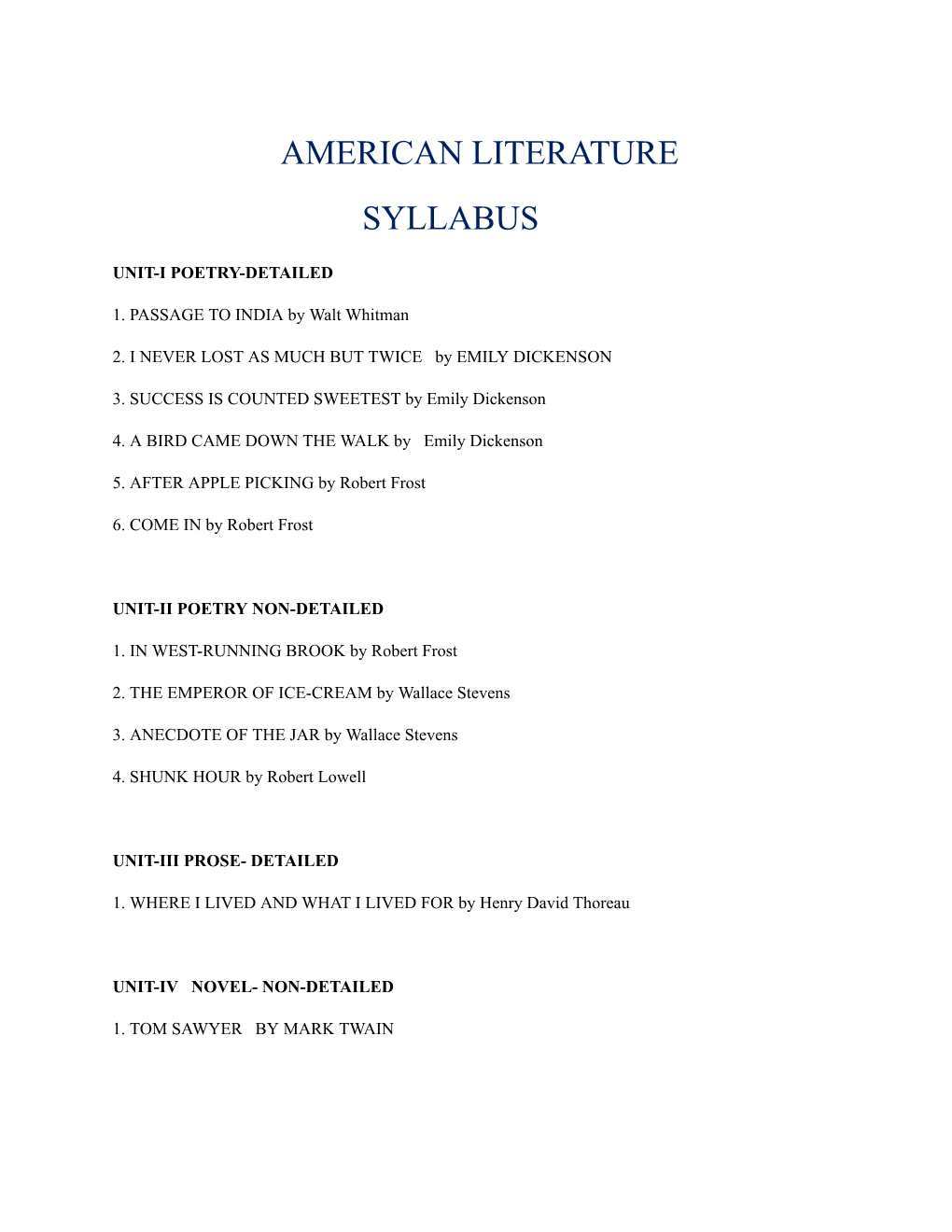 American Literature Syllabus